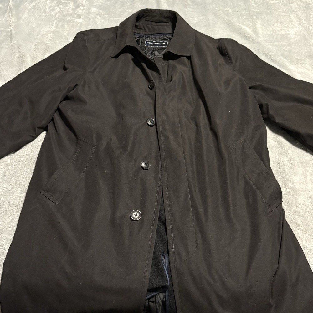 Newport Harbor Mens Trench Coat 44R Black All Weather Lining Long